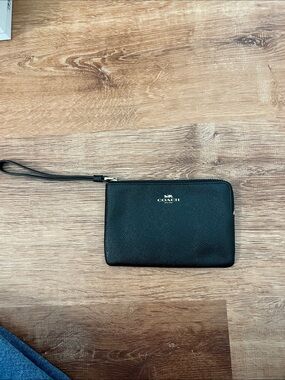 Coach Black Leather Wristlet with Gold Logo